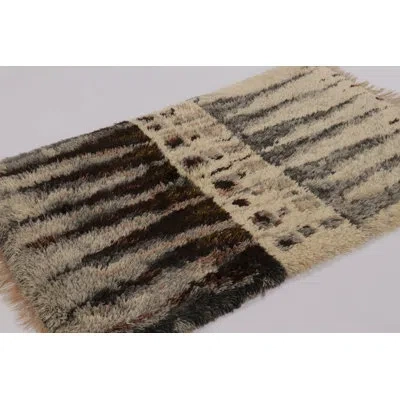 Rug & Kilim Vintage Swedish Rya Rug With Gray And Beige Geometric Spire Design -  In Beige,brown,gray,silver,black