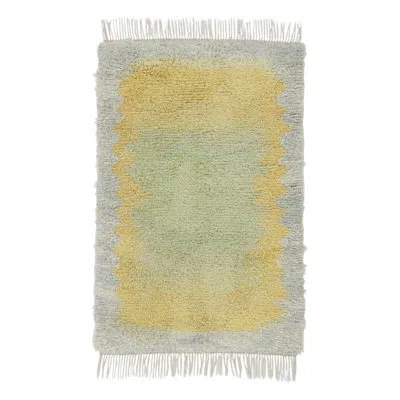 Rug & Kilim Vintage Swedish Rya Rug With Gray And Yellow Gradient Patterm -  In Saffron Yellow,silver Gray,misty Sage