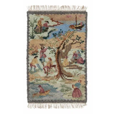 Rug & Kilim Vintage Swedish Rya Rug With Impressionistic Pictorial Design -  In Blue;beige;gold;green