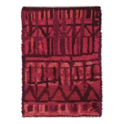 Rug & Kilim Vintage Swedish Rya Rug With Magenta Spires And Red Geometry -  In Pink,red