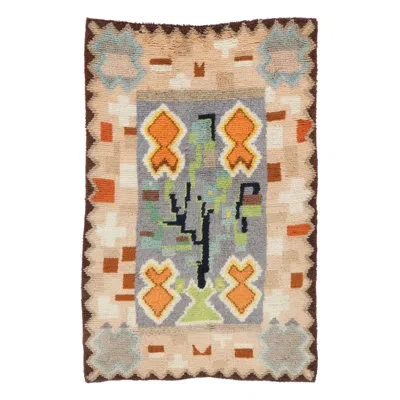 Rug & Kilim Vintage Swedish Rya Rug With Polychromatic Geometric Motifs -  In Blue;black;beige;yellow;white