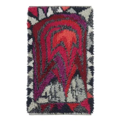 Rug & Kilim Vintage Swedish Rya Rug With Polychromatic Geometric Pattern-   In Pink;white;gray;balck