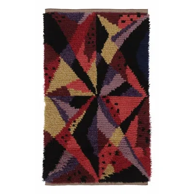 Rug & Kilim Vintage Swedish Rya Rug, With Radiating Geometric Abstract -  In Beige,brown,orange,green