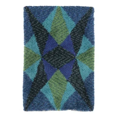Rug & Kilim Vintage Swedish Rya Rug With Teal And Blue Geometric Pattern -  In Blue,green,black