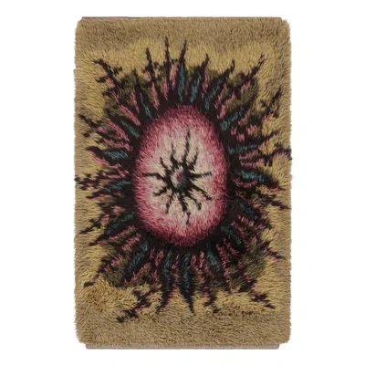 Rug & Kilim Vintage Swedish Rya Rug With Vibrant Scandinavian Medallion -  In Blue;brown;beige;pink