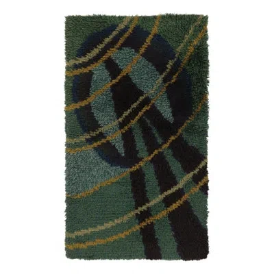 Rug & Kilim Vintage Swedish Rya Runner, Green With Scandinavian Patterns -  In Blue,green,black,yellow,white,cream