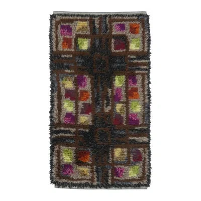 Rug & Kilim Vintage Swedish Rya Runner With Polychromatic Geometric Mosaic -  In Blue;beige;yellow;green