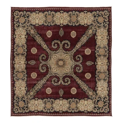 Rug & Kilim Vintage  Tabriz Rug, Burgundy With Rare Floral Medallion -  In Black;brown;red;beige;gold;white;cream