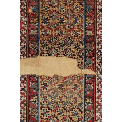 Rug & Kilim Vintage Tribal Rug Fragment Layered With Flatweave Backing -  In Blue;brown;red;beige;white;cream