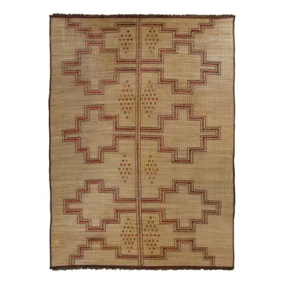 Rug & Kilim Vintage Tuareg Mat, Beige With Bold Tribal Geometric Patterns -  In Beige,brown,red,orange,gold,yellow
