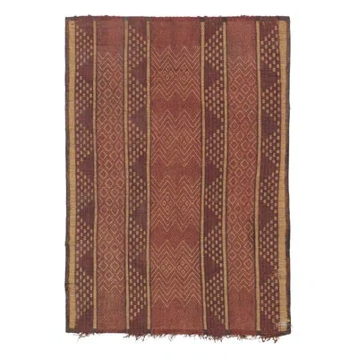 Rug & Kilim Vintage Tuareg Mat, Rich Burgundy With Tribal Geometric Patterns -  In Brown;red;beige;gold