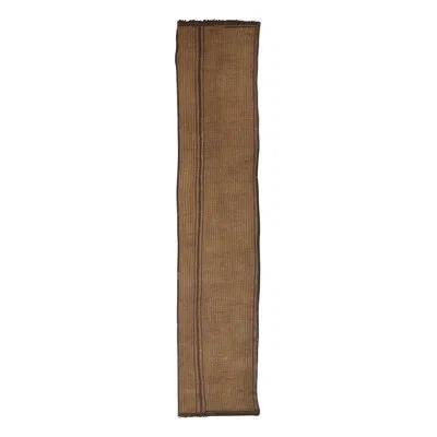 Rug & Kilim Vintage Tuareg Mat Runner, Brown With Rich Leather Stripes –  In Beige,brown,gold