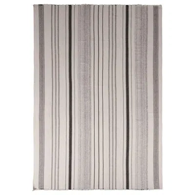 Rug & Kilim Vintage Turkish Kilim Rug In All Over Black & White Striped Pattern In Black,white