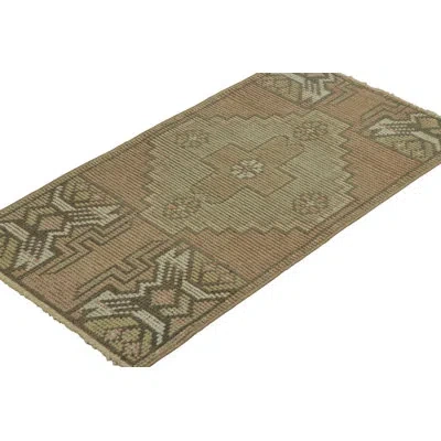 Rug & Kilim Vintage Turkish Rug In Pink With Blue & Green Geometric Medallion | In Blue;brown;beige;pink;white;green;cream