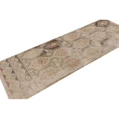 Rug & Kilim Vintage Turkish Runner, Beige-brown With All-over Floral Medallion –  In Brown;beige;pink;white;silver;gray;cream