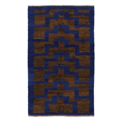 Rug & Kilim Vintage Turkish Tulu Rug, Navy Blue And Brown Geometric Pattern -  In Blue,beige,brown,red,gold