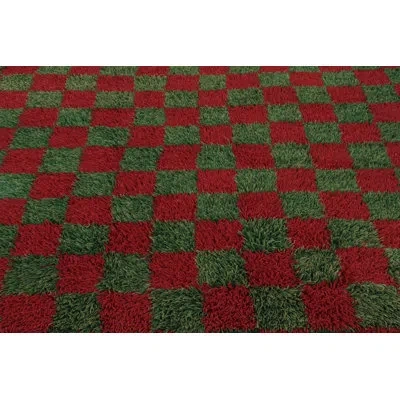 Rug & Kilim Vintage Turkish Tulu Rug, Red And Green Checkered Pattern -  In Red,green,beige