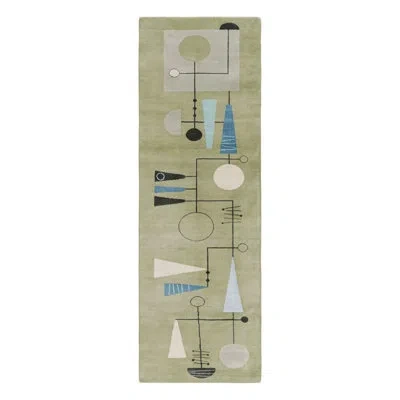 Rug & Kilim X El Gato Gomez Mid-century Modern Runner Rug In Green In Blue;black;beige;white;green