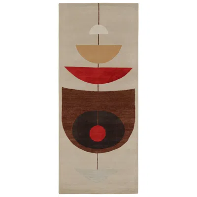 Pre-owned Rug & Kilim X Jenn Ski Beige Mid-century Modern Style Rug With Geometric Pattern In Brown
