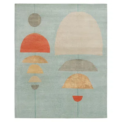 Pre-owned Rug & Kilim X Jenn Ski Blue Mid-century Modern Style Rug With Geometric Patterns