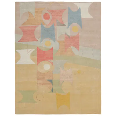 Pre-owned Rug & Kilim X Jenn Ski Mid-century Modern Style Rug With Geometric Patterns In Sand