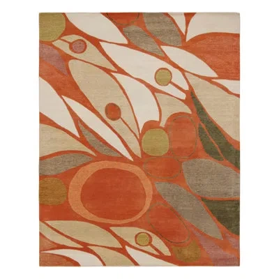 Rug & Kilim X Jenn Ski Orange Mid-century Modern Rug With Geometric Patterns In Red;white;orange;gray