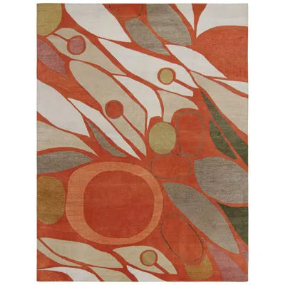 Pre-owned Rug & Kilim X Jenn Ski Orange Mid-century Modern Style Rug With Geometric Patter