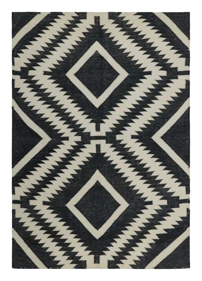 Pre-owned Rug & Kilim �s Contemporary Gift-sized Flatweave Rug Medallions In Black & Beige