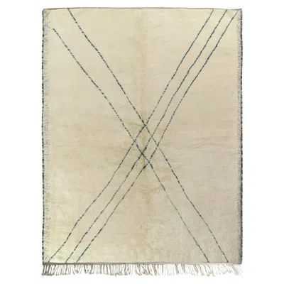 Pre-owned Rug & Kilim �s Contemporary Moroccan Rug In Beige-white, Blue Geometric Pattern