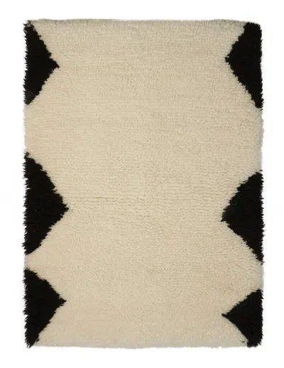Pre-owned Rug & Kilim �s Contemporary Rug With Cream Field & Black Geometric Borders In White