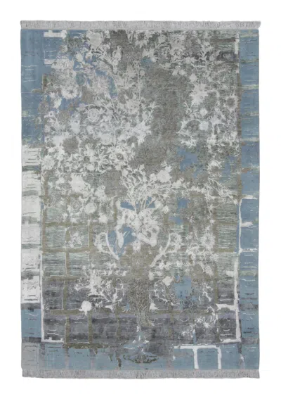 Pre-owned Rug & Kilim �s Distressed Contemporary Floral Rug, In Gray & Blue Hues
