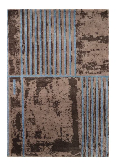 Pre-owned Rug & Kilim �s Mid Century Modern Rug, Brown And Blue Geometric Design