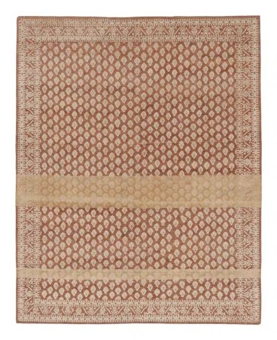 Pre-owned Rug & Kilim �s Modern Block Print Rug Design In Brown With Beige-cream Motifs