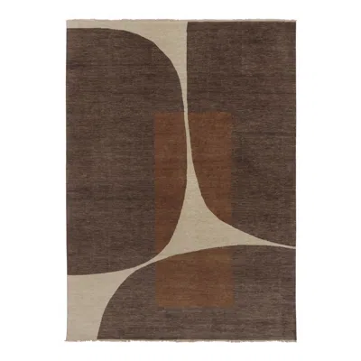 Pre-owned Rug & Kilim �s Modern Rug In Brown And Cream Abstract Curve Pattern In White