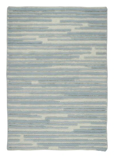Pre-owned Rug & Kilim �s Modern Textural Rug, Ivory And Ice Blue Striped Design In White