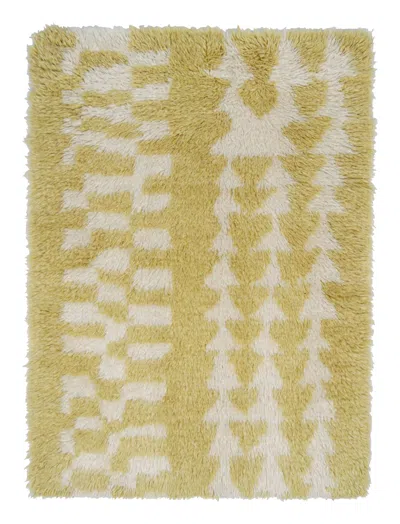 Pre-owned Rug & Kilim �s Moroccan Custom Rug With Geometric Design In Gold & White