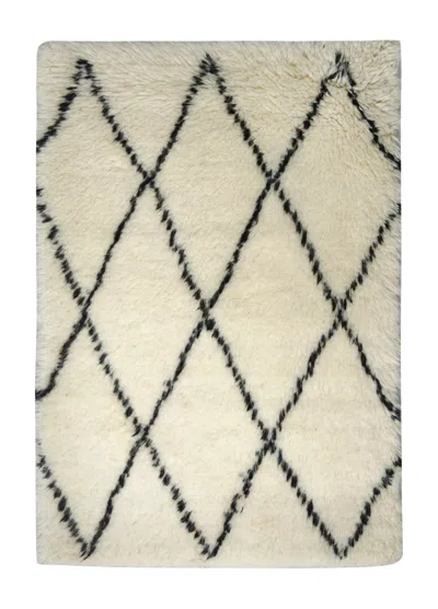 Pre-owned Rug & Kilim �s Moroccan Rug With Ivory Field & Black Geometric Pattern In White