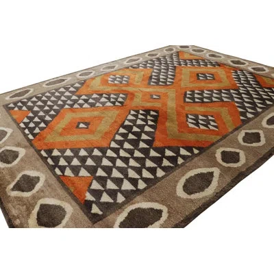 Rug & Kilim Rug And Kilim?s Navajo Style Rug In Orange And Brown With Geometric Patterns In Brown;beige;gold;white;orange;cream