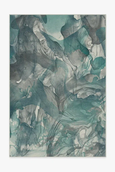 Ruggable Aurora Teal Grey Flatwoven Rug In Green