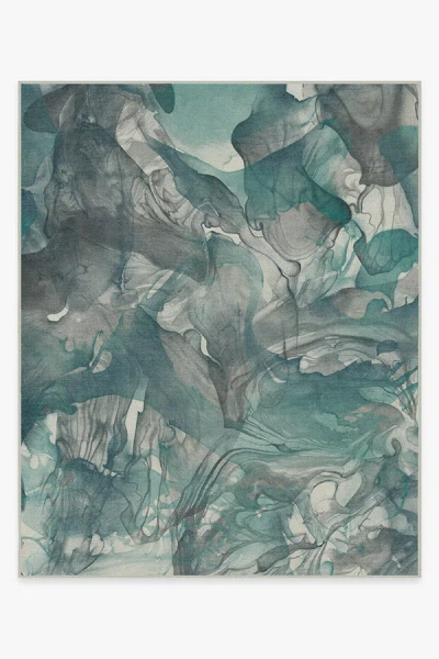 Ruggable Aurora Teal Grey Flatwoven Rug In Green