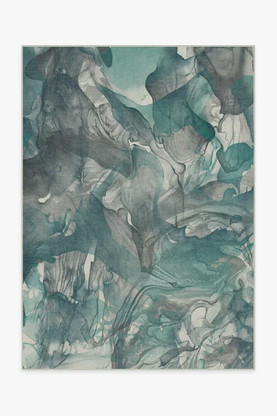 Ruggable Aurora Teal Grey Flatwoven Rug In Green