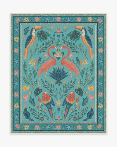 Ruggable Birds Of A Feather Aqua Flatwoven Rug By Iris Apfel In Blue
