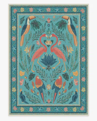 Ruggable Birds Of A Feather Aqua Flatwoven Rug By Iris Apfel In Blue