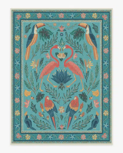 Ruggable Birds Of A Feather Aqua Flatwoven Rug By Iris Apfel In Blue