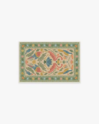 Ruggable Birds Of A Feather Green & Peach Flatwoven Rug By Iris Apfel