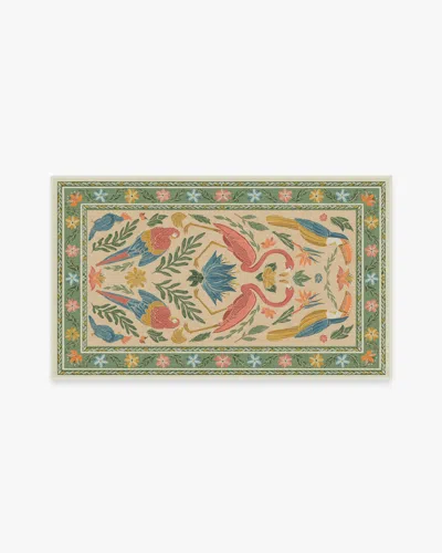 Ruggable Birds Of A Feather Green & Peach Flatwoven Rug By Iris Apfel