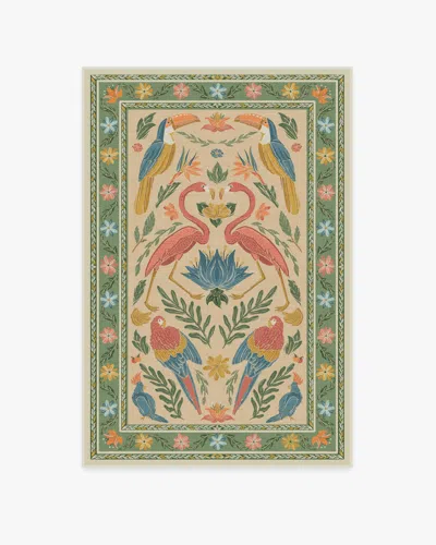 Ruggable Birds Of A Feather Green & Peach Flatwoven Rug By Iris Apfel In Multi