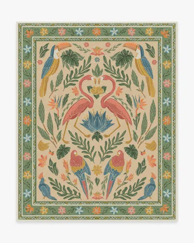 Ruggable Birds Of A Feather Green & Peach Flatwoven Rug By Iris Apfel In Multi