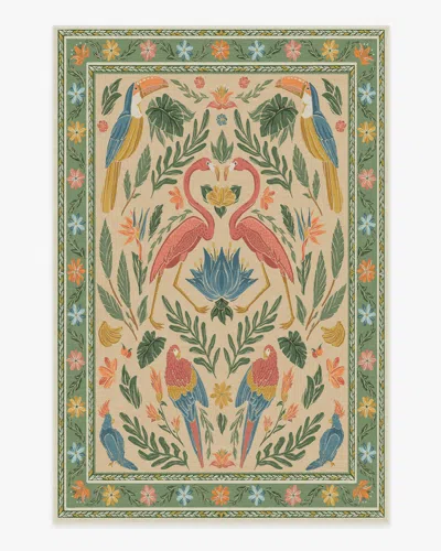 Ruggable Birds Of A Feather Green & Peach Flatwoven Rug By Iris Apfel In Multi