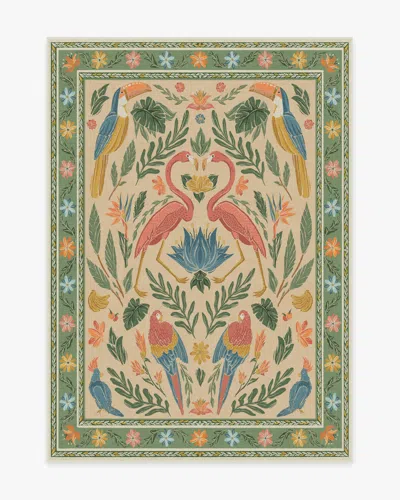 Ruggable Birds Of A Feather Green & Peach Flatwoven Rug By Iris Apfel In Multi